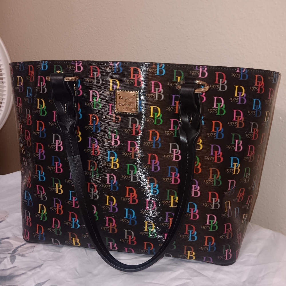Dooney & Bourke Black Multicolor Logo Tote Large NELLY Tote